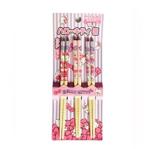 Sanrio Chopsticks Set Of 3, Hello Kitty Pink & Purple, 6.5” Kawaii Bento Sushi